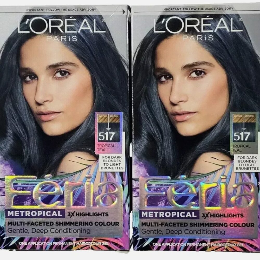 (2) L'Oreal Paris Feria Multi-Faceted Shimmering Hair Color 517 Tropical Teal